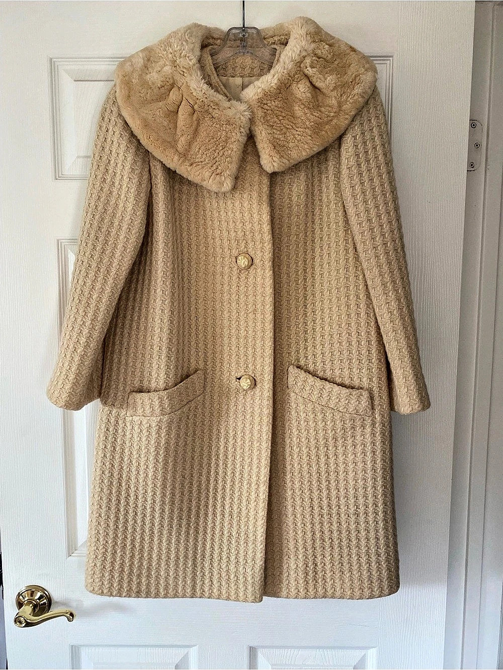Vintage D'MENCIA Tailored By Denise 60s Glam Mad Men Tweed Coat Fur Collar Sz M